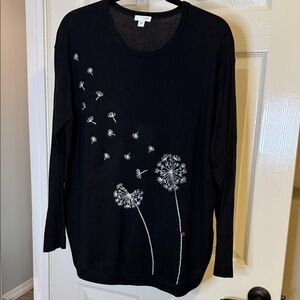 J. Jill Black Long Sleeve sweater with White Dandelion Print